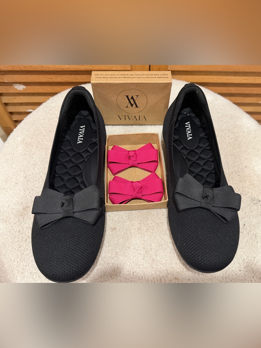 VIVAIA Tamia Black Knit Ballet Flats Size 39 US 8 8.5 Interchangeable Bows